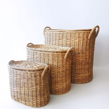 oval basket with lid and handles